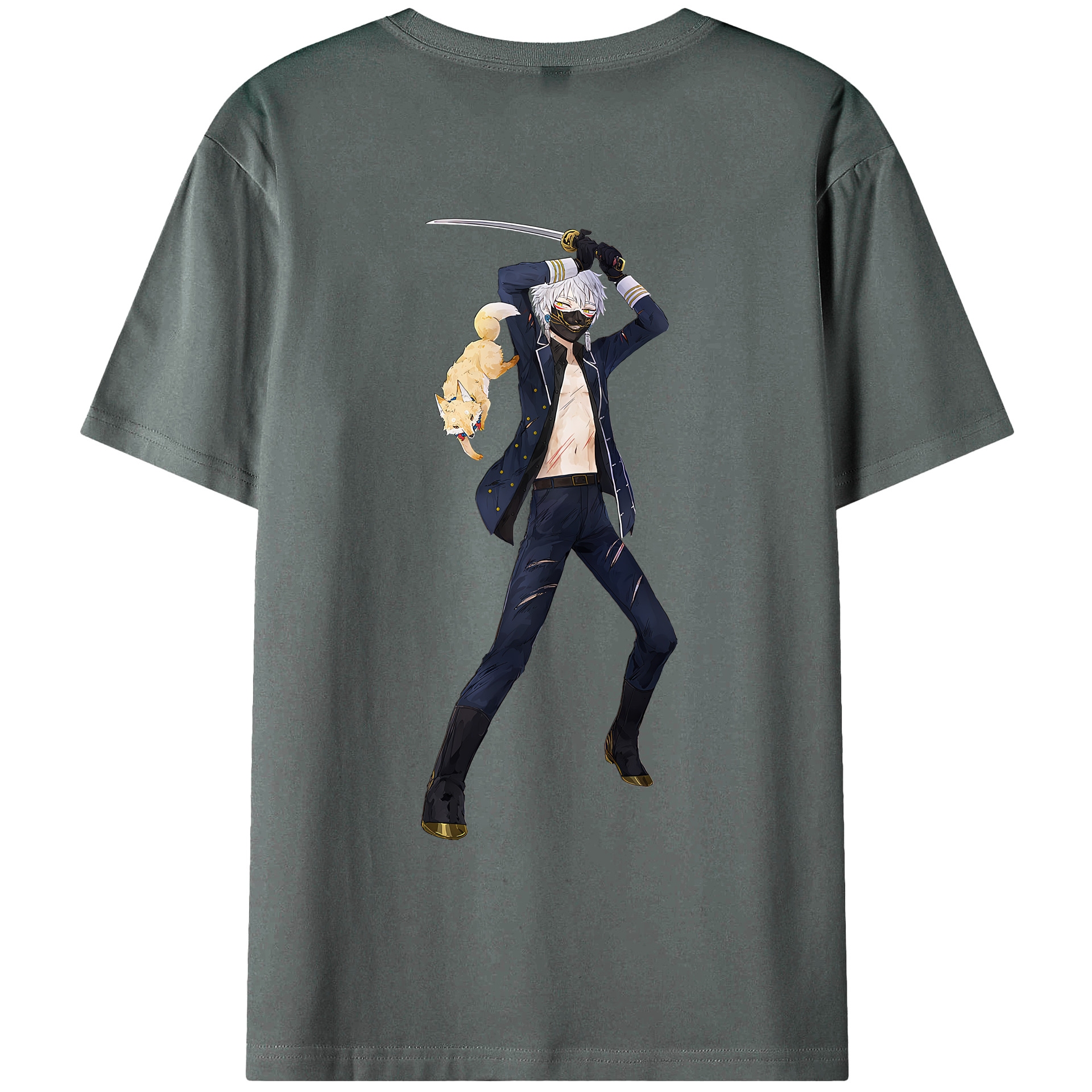 （画像用） 刀剣乱舞 Touken Ranbu 綿100％ メンズ半袖Tシャツ（バックプリント） 通気性